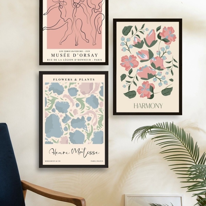 Biyomak® Ünlü Tablolar Üçlü Ahşap Çerçeveli Tablo