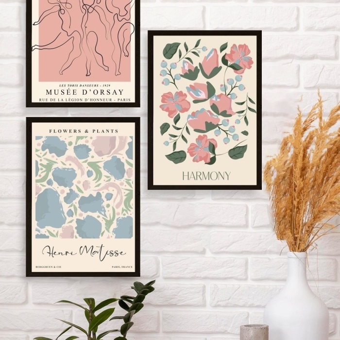 Biyomak® Ünlü Tablolar Üçlü Ahşap Çerçeveli Tablo