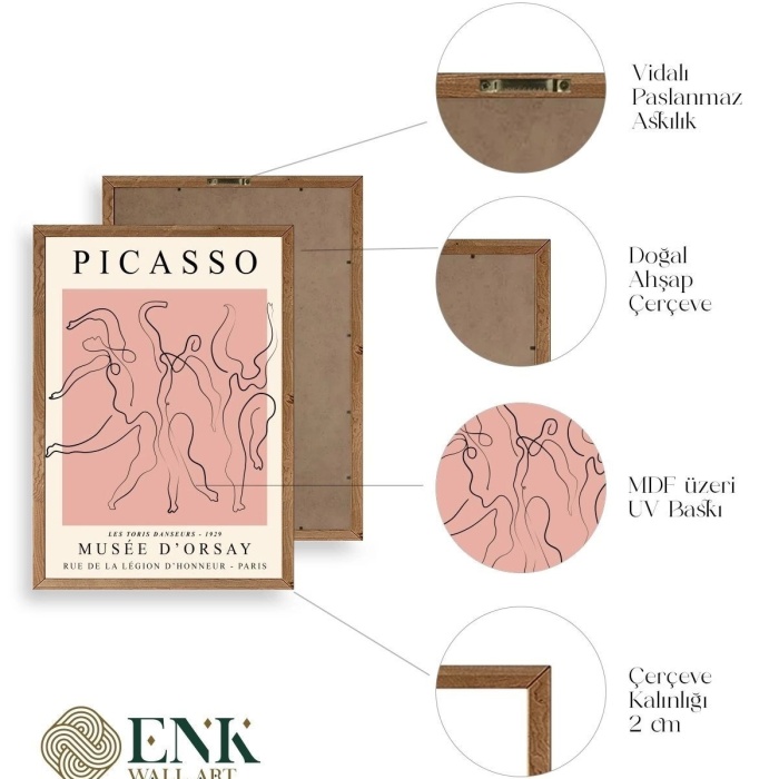 Biyomak® Ünlü Tablolar Üçlü Ahşap Çerçeveli Tablo