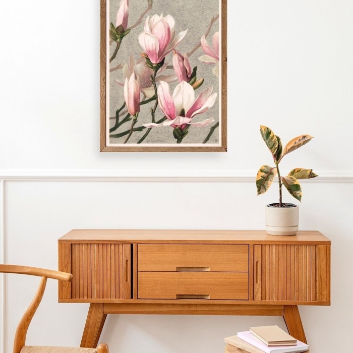 Biyomak® Magnolia Flowers Ahşap Çerçeveli Tablo