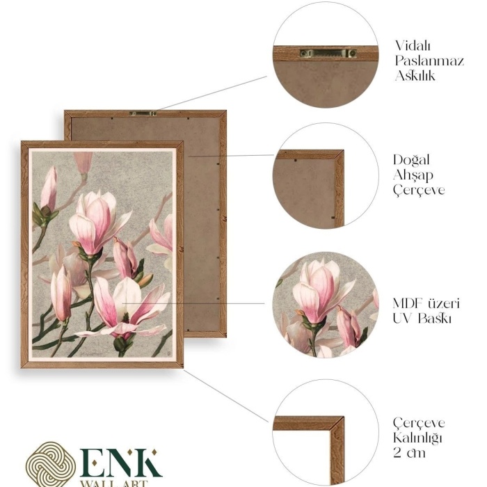 Biyomak® Magnolia Flowers Ahşap Çerçeveli Tablo