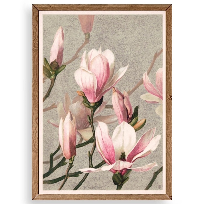 Biyomak® Magnolia Flowers Ahşap Çerçeveli Tablo