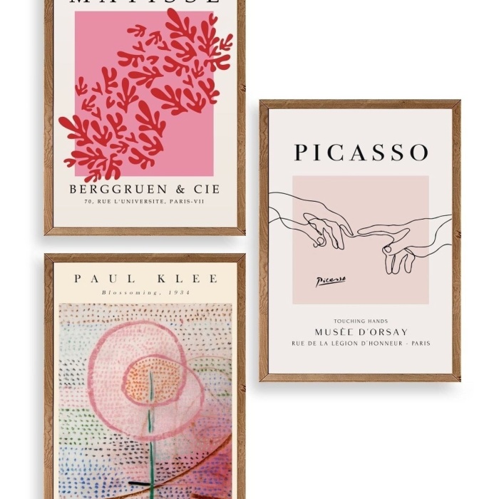 Biyomak® Ünlü Tablolar Üçlü Ahşap Çerçeveli Tablo