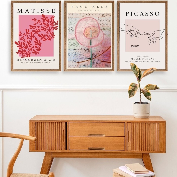 Biyomak® Ünlü Tablolar Üçlü Ahşap Çerçeveli Tablo