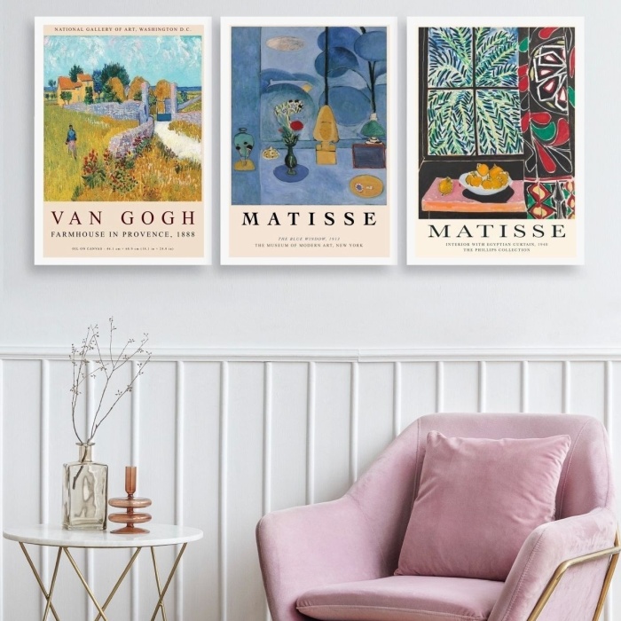 Biyomak® Ünlü Tablolar Üçlü Ahşap Çerçeveli Tablo