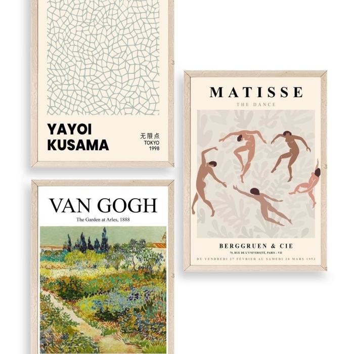 Biyomak® Ünlü Tablolar Üçlü Ahşap Çerçeveli Tablo