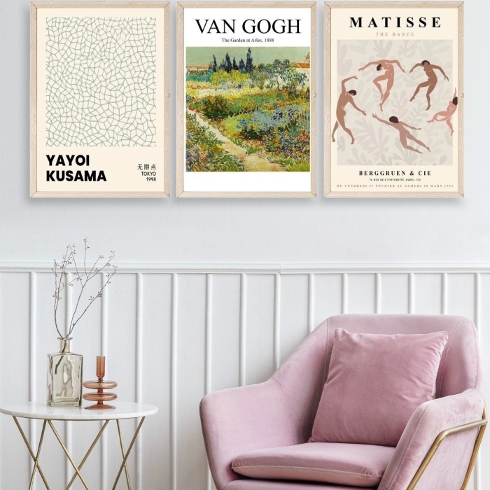 Biyomak® Ünlü Tablolar Üçlü Ahşap Çerçeveli Tablo