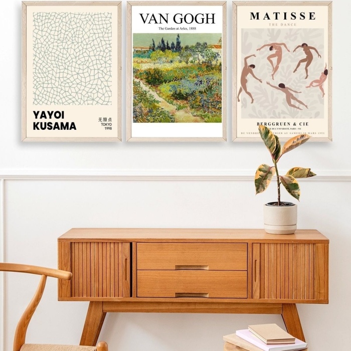 Biyomak® Ünlü Tablolar Üçlü Ahşap Çerçeveli Tablo