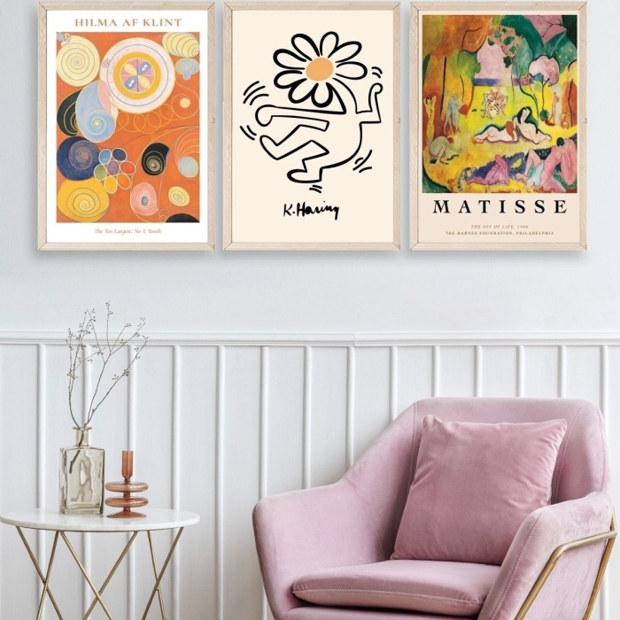 Biyomak® Ünlü Tablolar Üçlü Ahşap Çerçeveli Tablo