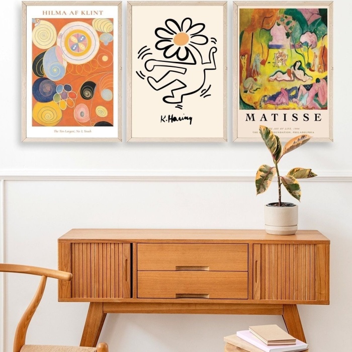 Biyomak® Ünlü Tablolar Üçlü Ahşap Çerçeveli Tablo