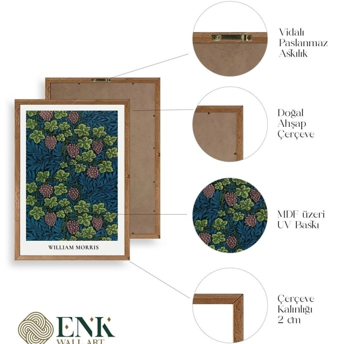 Biyomak® William Morris Ahşap Çerçeveli Tablo