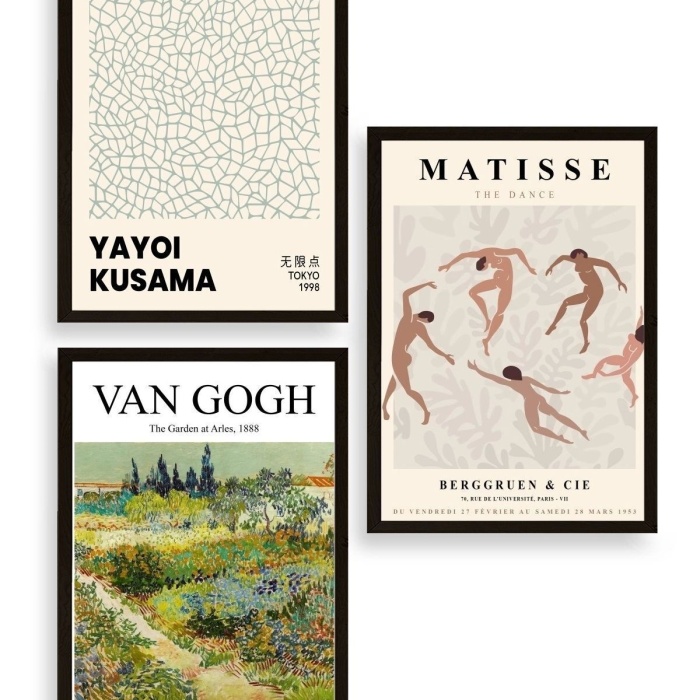 Biyomak® Ünlü Tablolar Üçlü Ahşap Çerçeveli Tablo