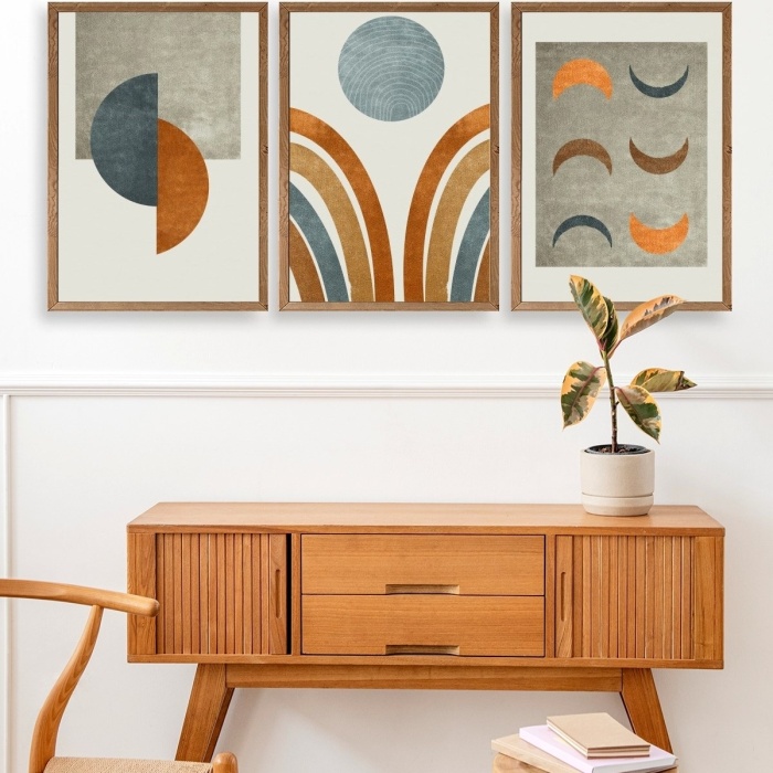 Biyomak® Manzara Üçlü Ahşap Çerçeveli Tablo