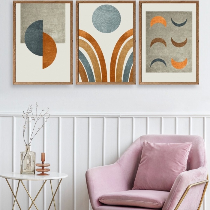 Biyomak® Manzara Üçlü Ahşap Çerçeveli Tablo