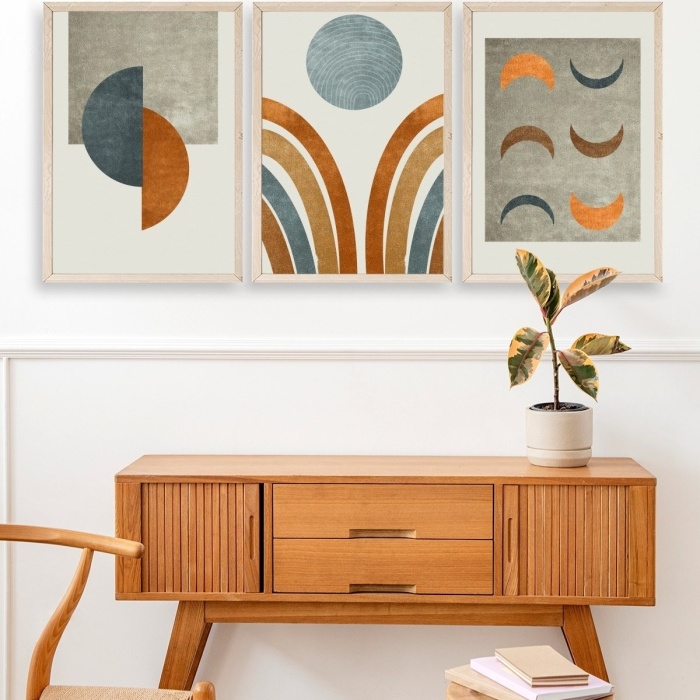 Biyomak® Manzara Üçlü Ahşap Çerçeveli Tablo