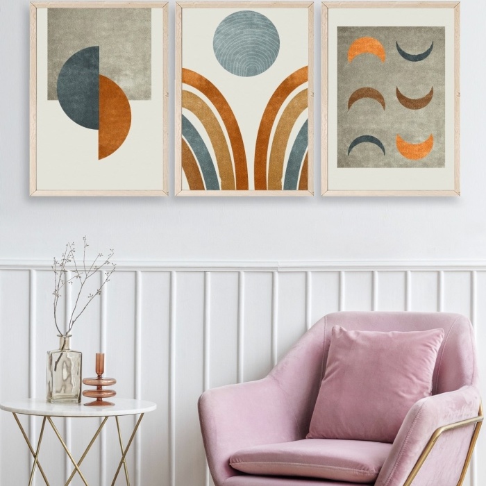 Biyomak® Manzara Üçlü Ahşap Çerçeveli Tablo