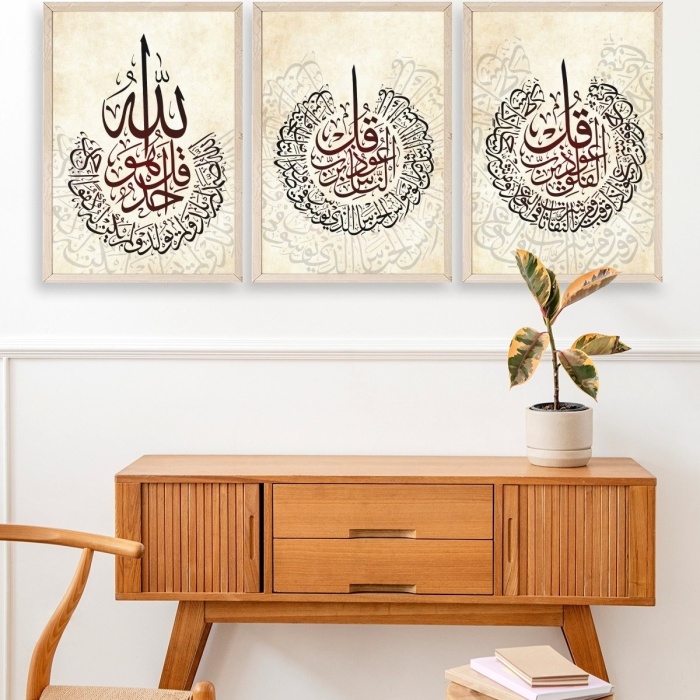 Biyomak® Hat Sanatı Üçlü Ahşap Çerçeveli Tablo