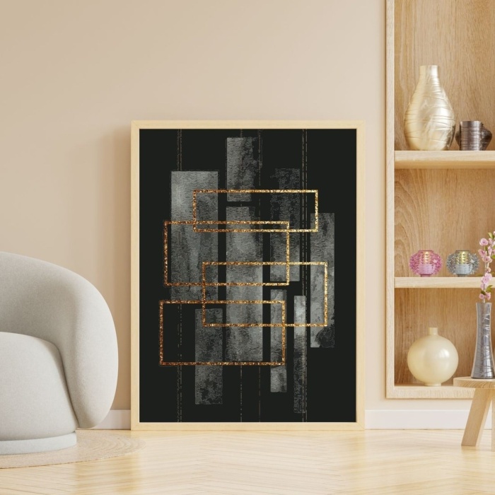 Biyomak® Ahşap Siyah Gold Dekoratif Çerçeveli Tablo - Naturel