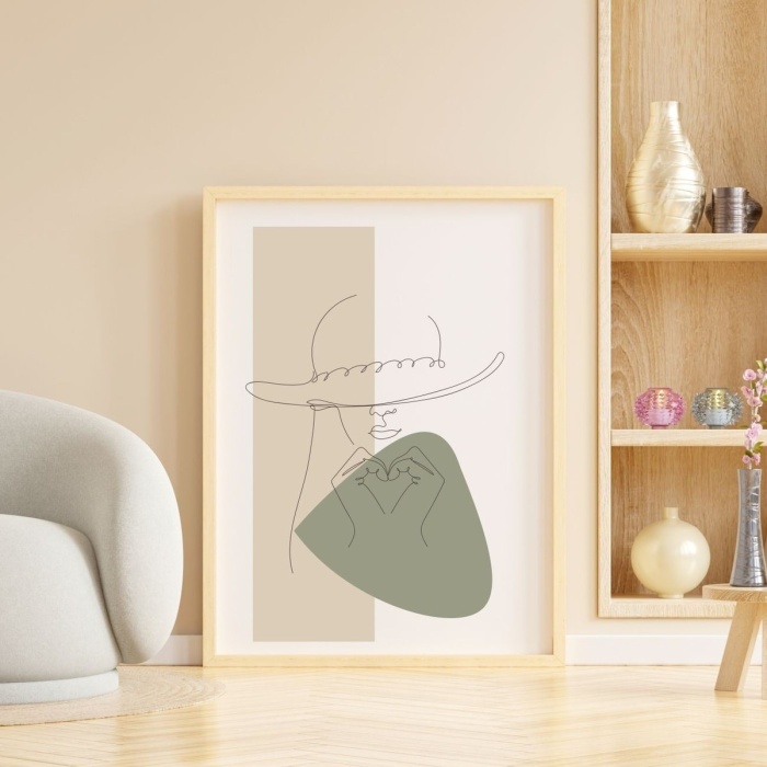 Biyomak® Ahşap Soyut Dekoratif Çerçeveli Tablo - Yesl