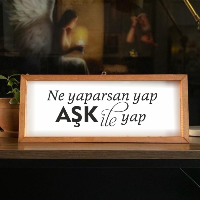 Biyomak® Ne Yaparsan Yap Aşk Ile Yap Ahşap Ev Dekor Çerçeve Tablo