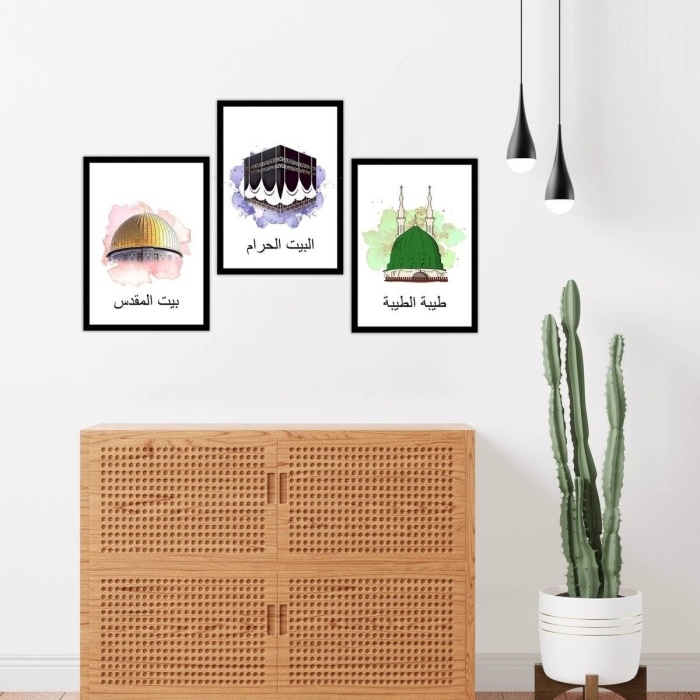 Biyomak® Üç Kutsal Mescit Temalı Çerçeve Görünümlü Tablo Poster Duvar Dekoru