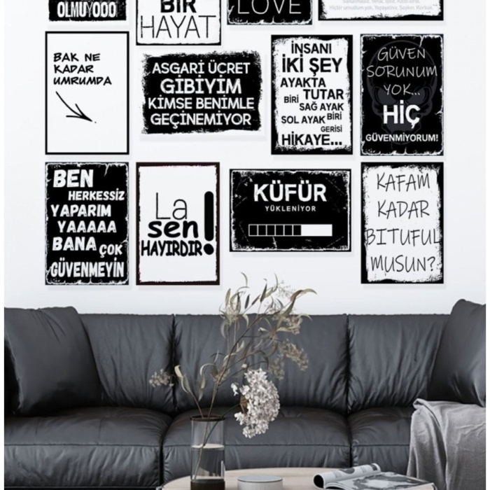 Biyomak® Sözler Temalı 12 Parça Ahşap Poster Tablo Duvar Dekoru