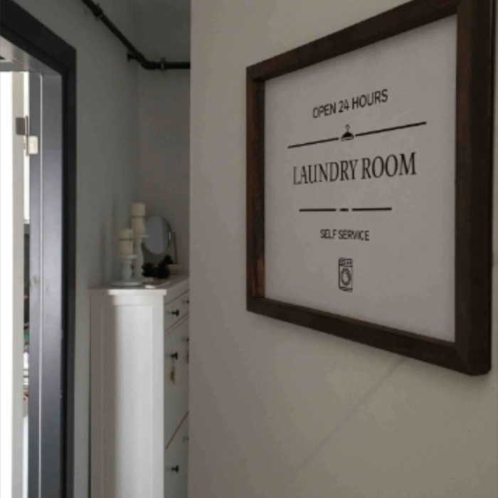 Biyomak® Banyo Laundry Room Ahşap Çerçeve - Beyaz Zemin