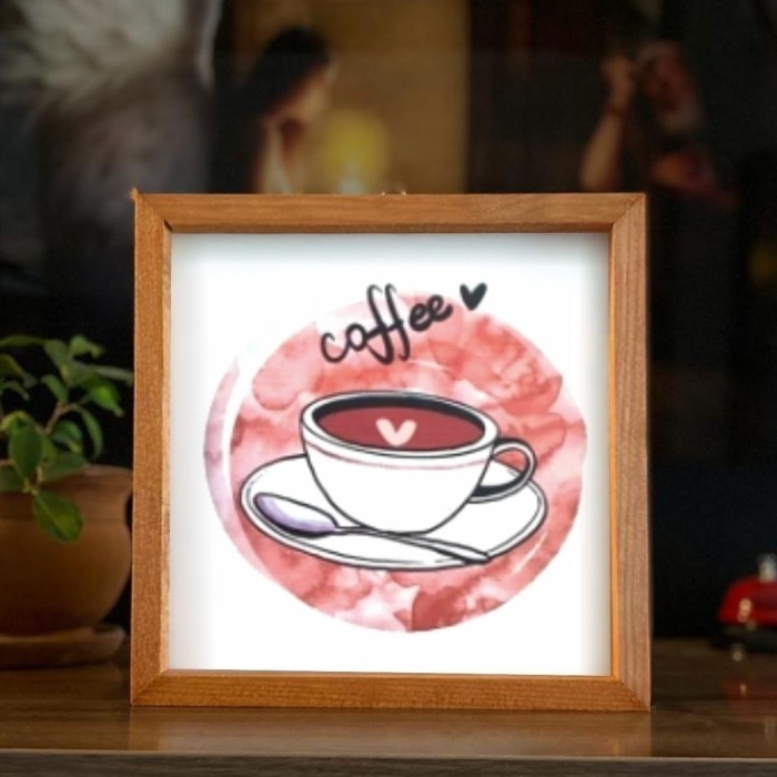 Biyomak® Kahve Köşesi Fincan Ahşap Çerçeve