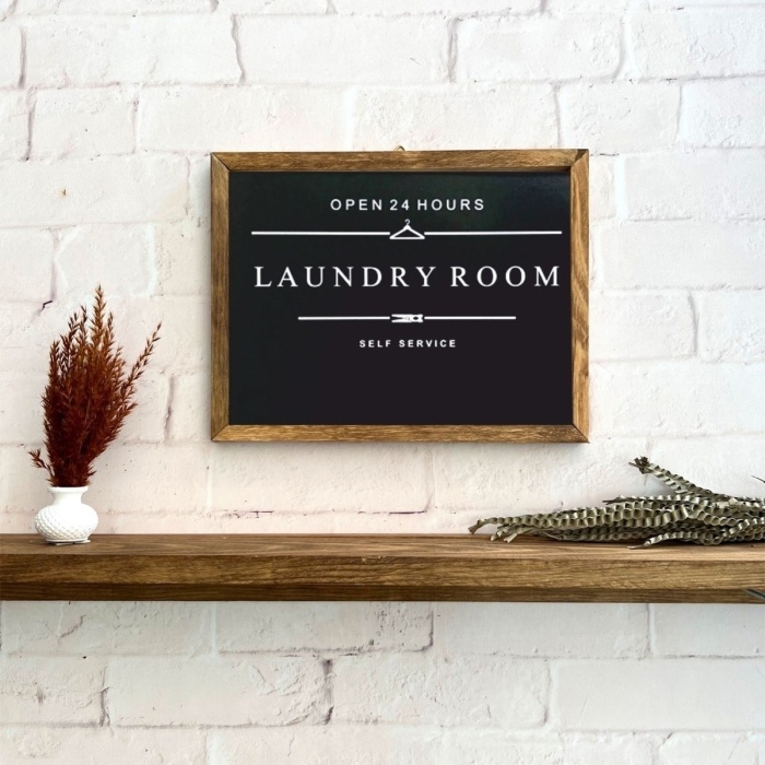 Biyomak® Banyo Laundry Room Siyah Zemin Ahşap Çerçeve