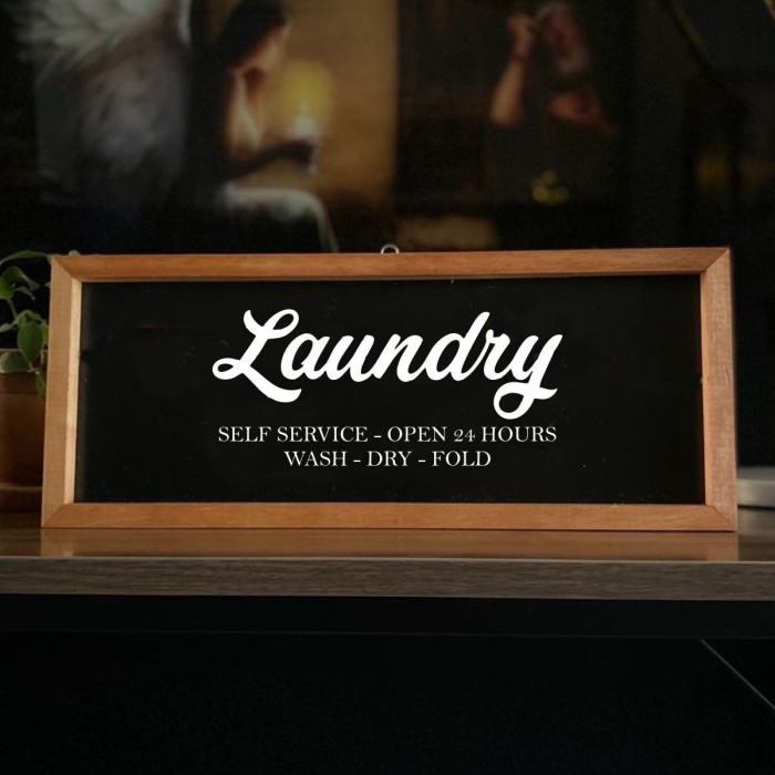 Biyomak® Banyo Siyah Zemin Laundry-self Service Ahşap Çerçeve