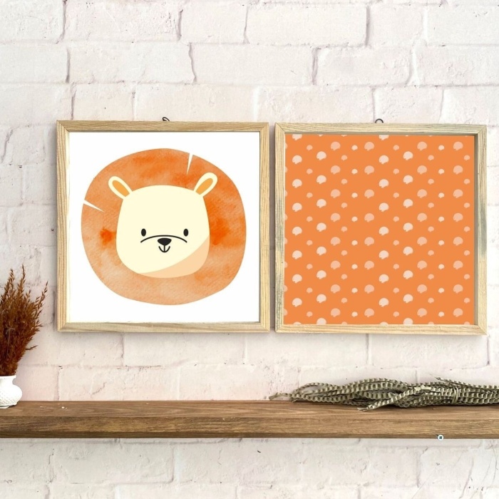 Biyomak® Çocuk Odası Aslan Temalı Çerçeveli Set Tablo