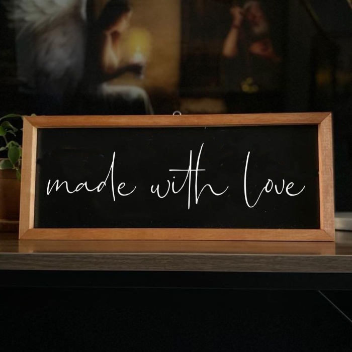Biyomak® Mutfak Made With Love Ahşap Çerçeve Siyah Zemin