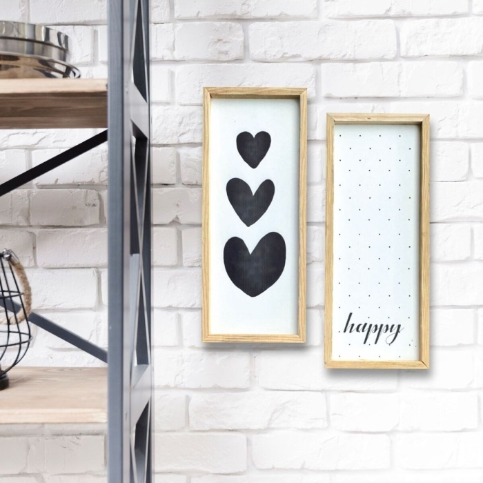 Biyomak® Üçlü Kalp Ve Benekli Happy Ahşap Çerçeve Çocuk Odası