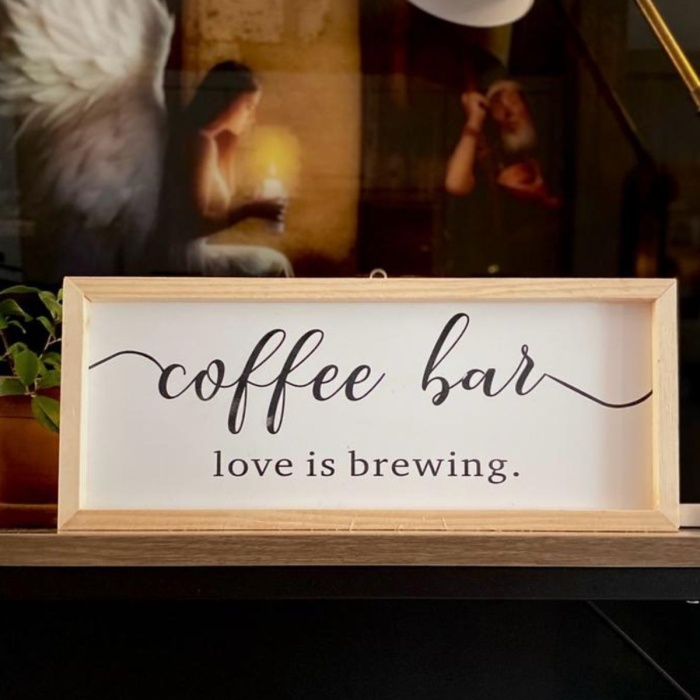 Biyomak® Kahve Köşesi Coffee Bar Love Is Brewing Ahşap Çerçeve - Naturel