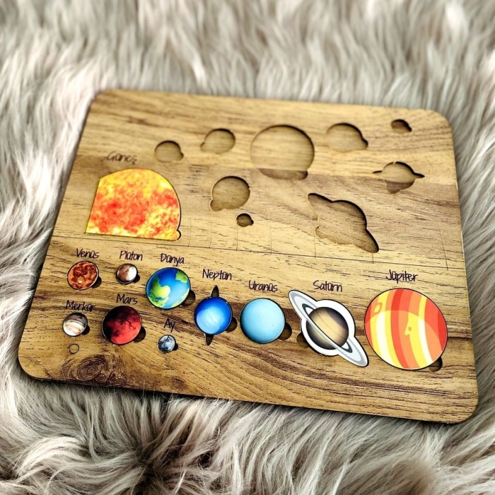 Biyomak® Renkli Ahşap Güneş Sistemi Bul Tak Puzzle