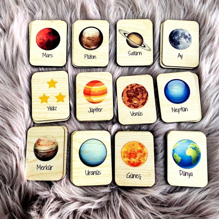 Biyomak® Gezegenler Hafıza Eşleştirme Oyunu Ahşap Eğitici Puzzle Oyuncak
