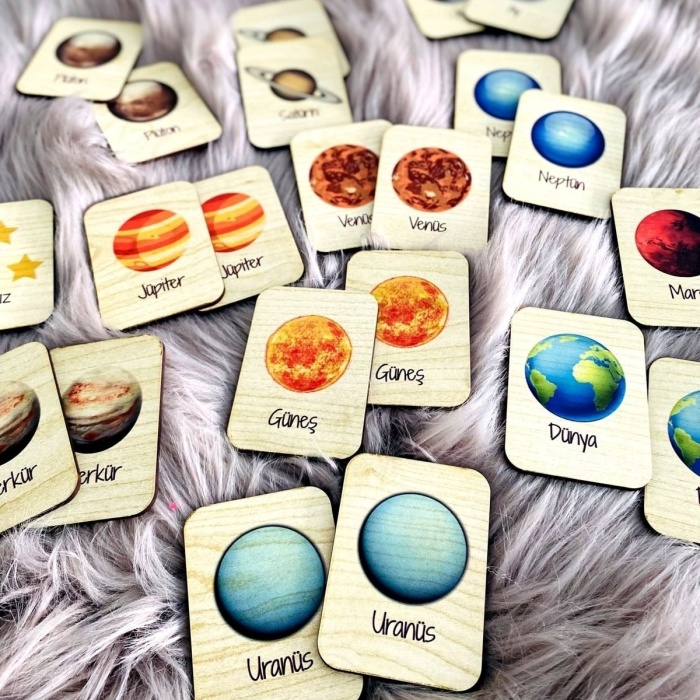 Biyomak® Gezegenler Hafıza Eşleştirme Oyunu Ahşap Eğitici Puzzle Oyuncak