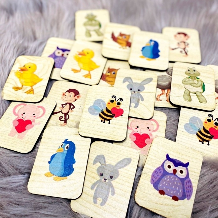 Biyomak® Sevimli Hayvanlar Hafıza Eşleştirme Oyunu Ahşap Eğitici Puzzle Oyuncak