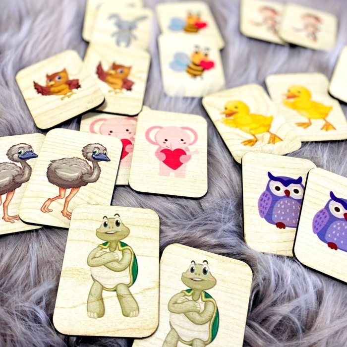 Biyomak® Sevimli Hayvanlar Hafıza Eşleştirme Oyunu Ahşap Eğitici Puzzle Oyuncak