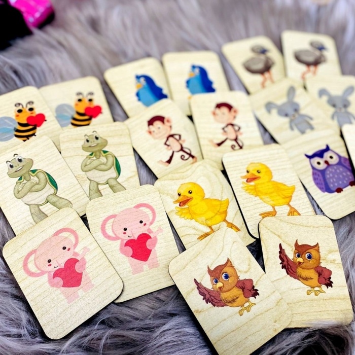 Biyomak® Sevimli Hayvanlar Hafıza Eşleştirme Oyunu Ahşap Eğitici Puzzle Oyuncak
