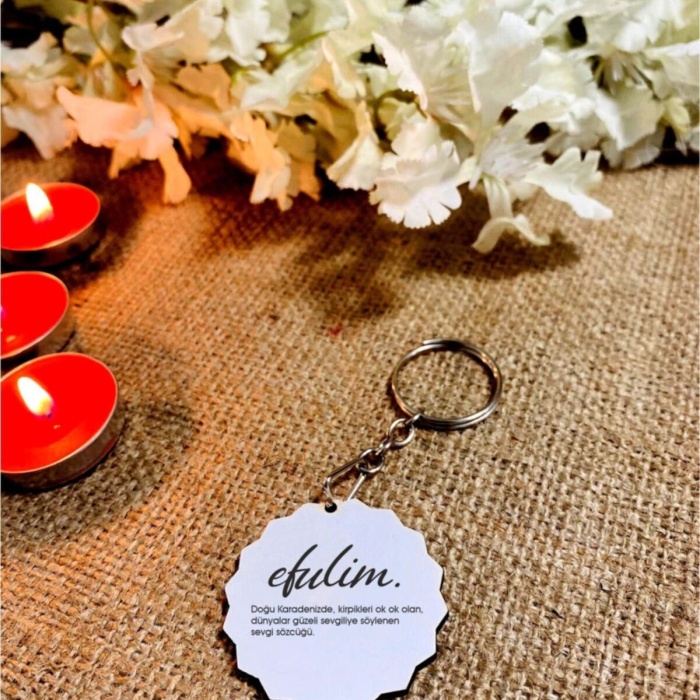 Biyomak® Sevgililer Günü Efulim Baskılı Ahşap Anahtarlık