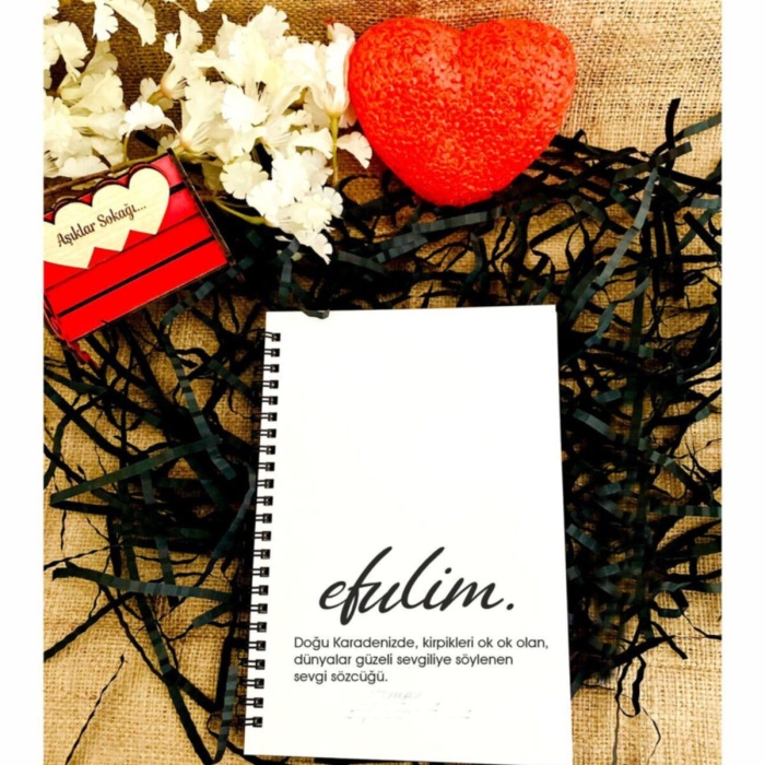 Biyomak® Sevgililer Günü Efulim Baskılı Ahşap Defter - Beyaz