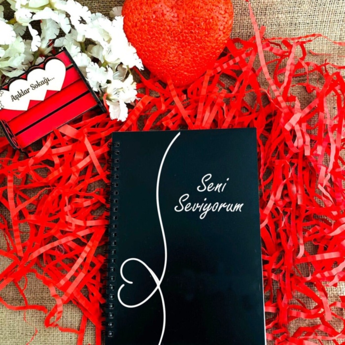 Biyomak® Sevgililer Günü Seni Seviyorum Yazılı Ahşap Defter -siyah