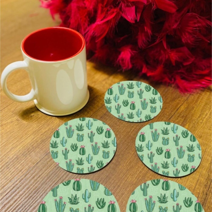 Biyomak® 6 Parça Mini Kaktüs Ahşap Bardak Altlığı