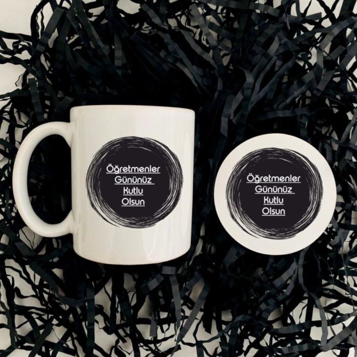 Biyomak® Öğretmenler Günü Kupa Ve Ahşap Bardak Altlığı Seti