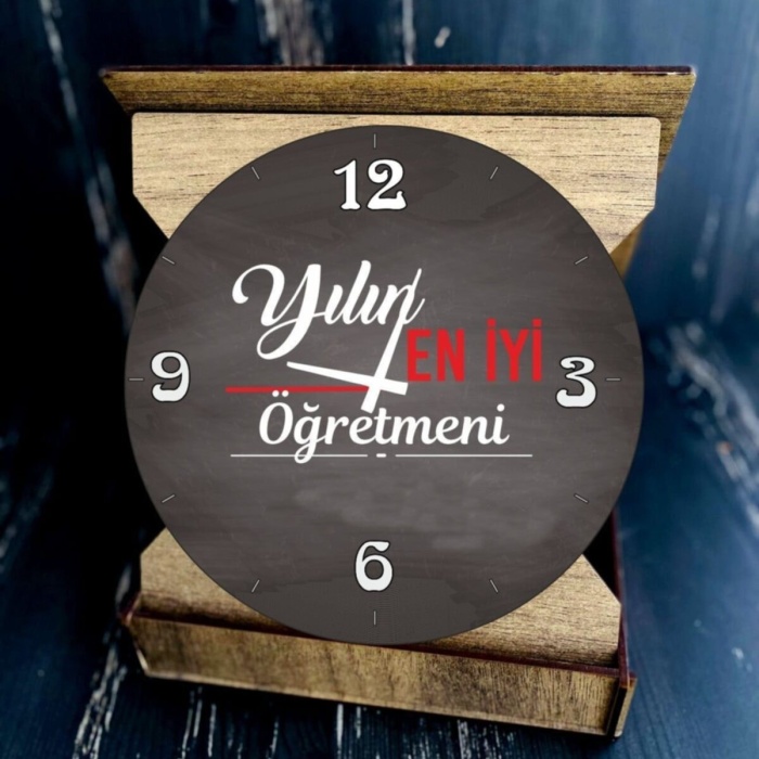 Biyomak® Öğretmenler Günü L Ahşap I Yılın En Iyi Öğretmeni Masa Saati