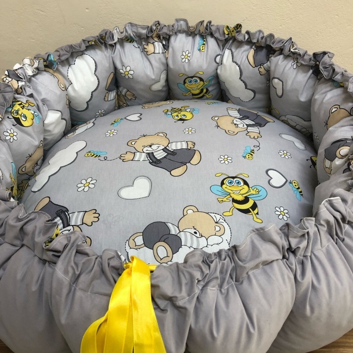 Biyomak® GRİ-AYICIK DESENLİ BEBEK YATAĞI , OYUN MİNDERİ