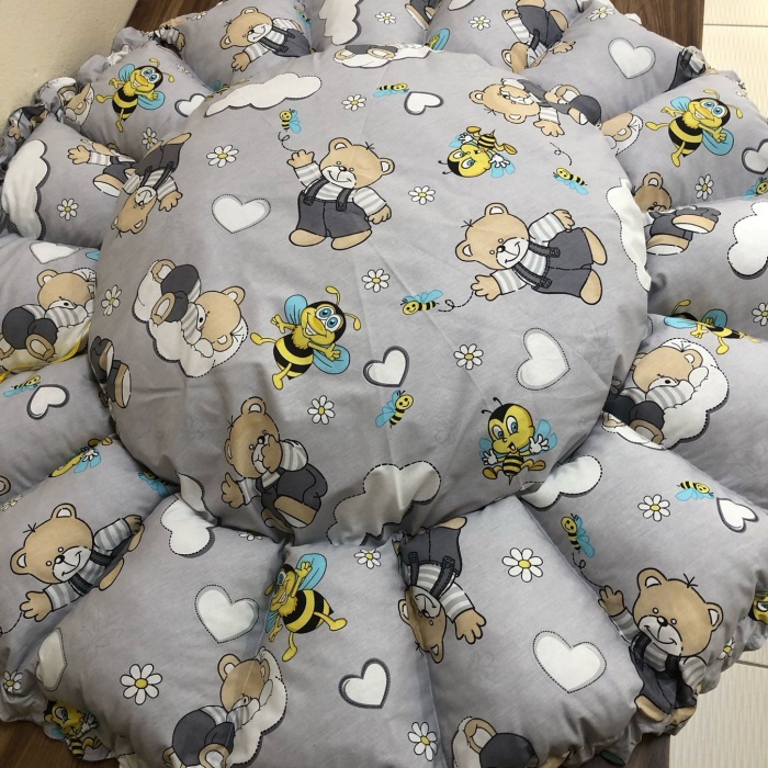 Biyomak® GRİ-AYICIK DESENLİ BEBEK YATAĞI , OYUN MİNDERİ