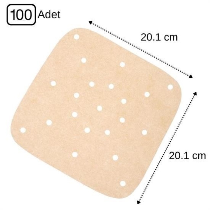 Biyomak® 100 Adet Air Fryer Pişirme Kağıdı Tek Kullanımlık Hava Fritöz Yapışmaz Yağlı Kağıt Delikli  Model