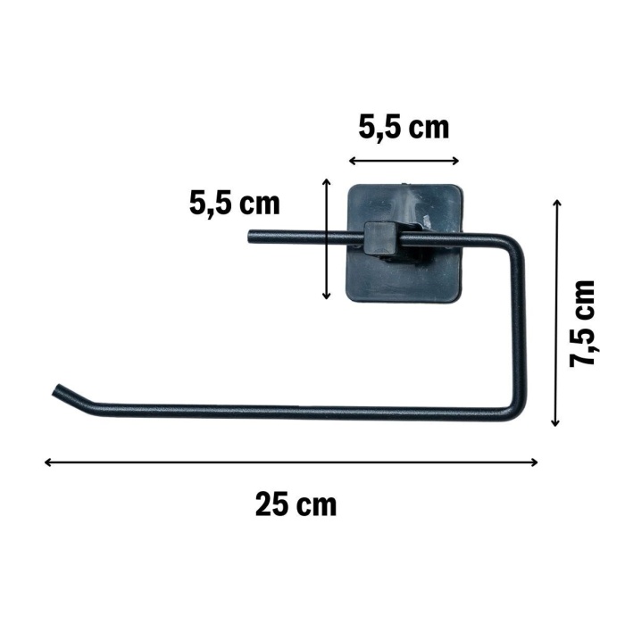 Biyomak® Kendiliğinden Yapışkanlı Siyah Paslanmaz Metal Rulo Havluluk Aparat